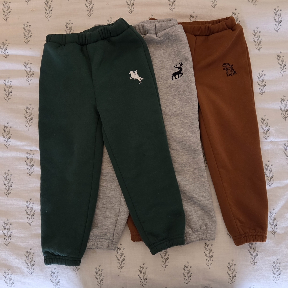 SHEIN Kids' Fleece Lined Green, Gray, and Brown Joggers Trio
